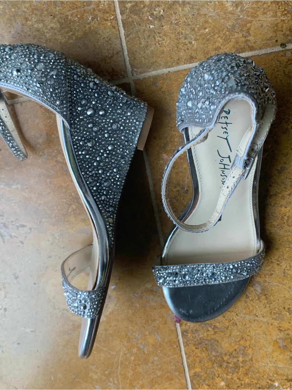 Betsey Johnson Silver Crystal Embellished Wedge Sandals